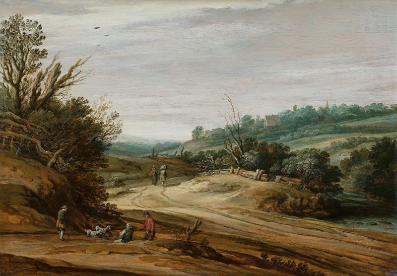 Paisagem de dunas com uma estrada rural, pintura a óleo de Pieter van Santvoort