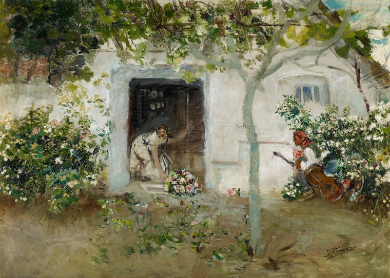 Floral Offerings de Ignacio Pinazo Camarlench, pintura al óleo que representa un ramo de flores