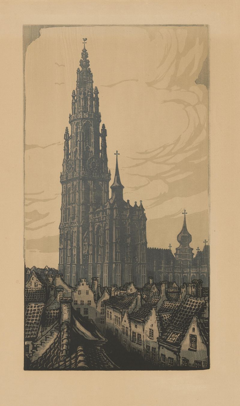 oil on canvas of a cathedral with spires by Edward Pellens