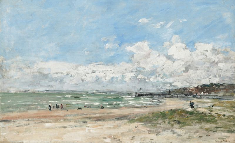 Paisaje marino con figuras en la playa, óleo sobre lienzo de Eugène Boudin