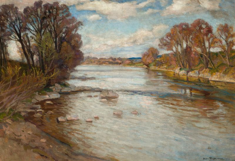 The Dunajec River at Szaflary by Stefan Filipkiewicz, impressionism, landscape