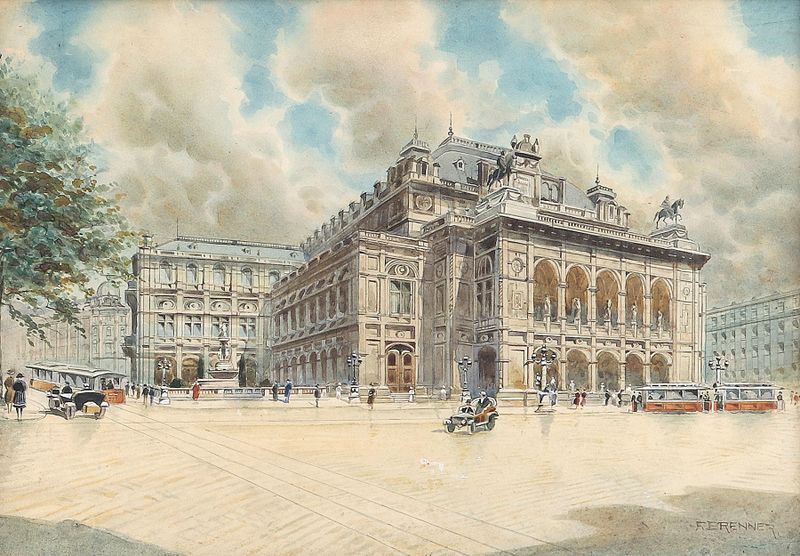Wiener Staatsoper de Franz Brenner, una representación arquitectónica en medio desconocido.