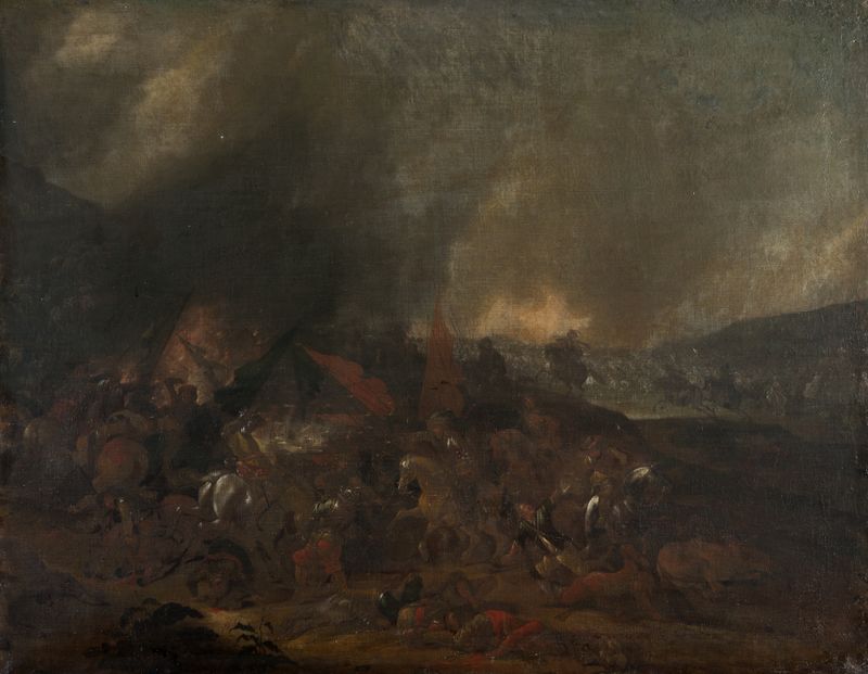 Battle scene by Johann Philip Lemke, depicting soldiers in chaos, medium unknown.