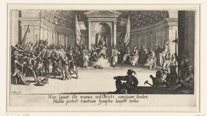 Gravura de Jacques Callot mostrando Pilatos lavando as mãos em meio ao caos e à violência.