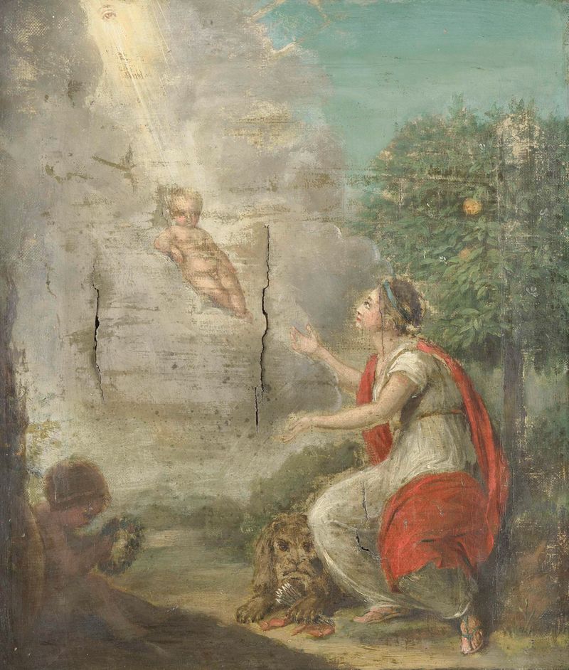 Pintura rococó de um Artista Desconhecido mostrando uma mãe régia com um recém-nascido e cortesãos.