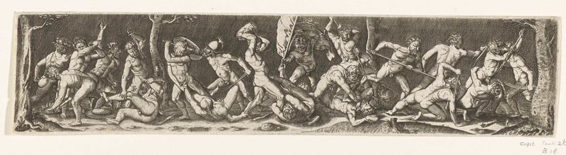 Gravura de Unknown Artist retratando uma luta histórica por um estandarte.