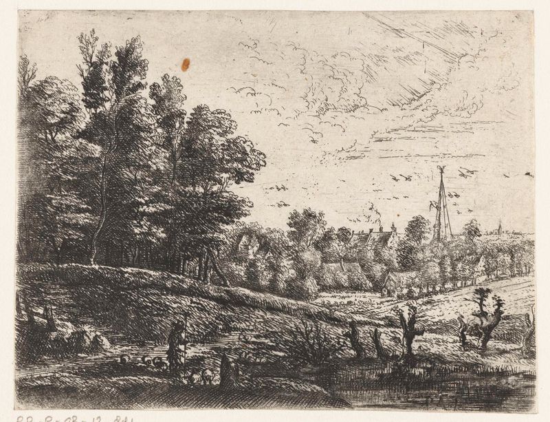 Etching by Philips Augustijn Immenraet depicting a shepherd in a serene landscape.