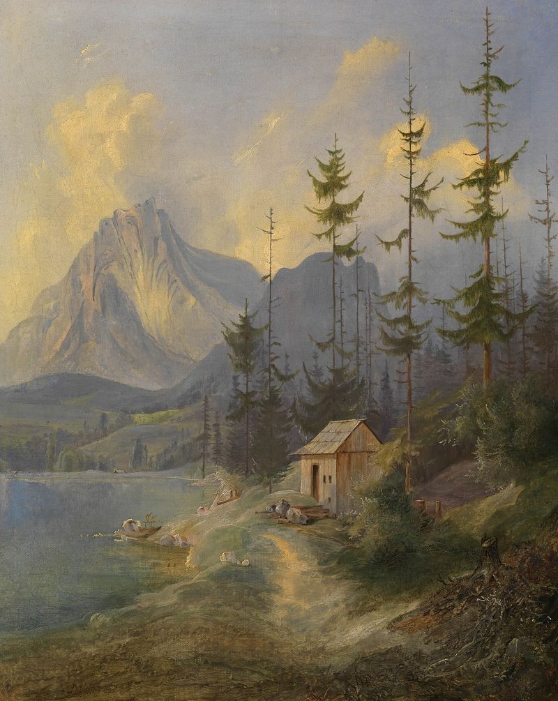 Landscape with lake and mountains, oil painting by Adalbert Stifter