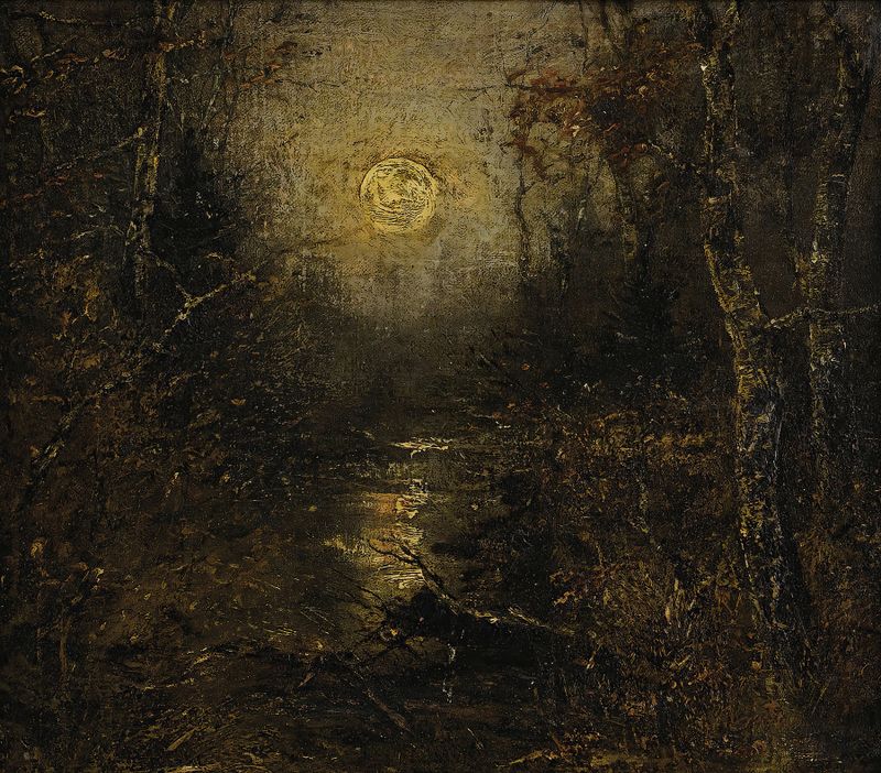 Moonlight reflecting on water in an oil painting by Homer Dodge Martin