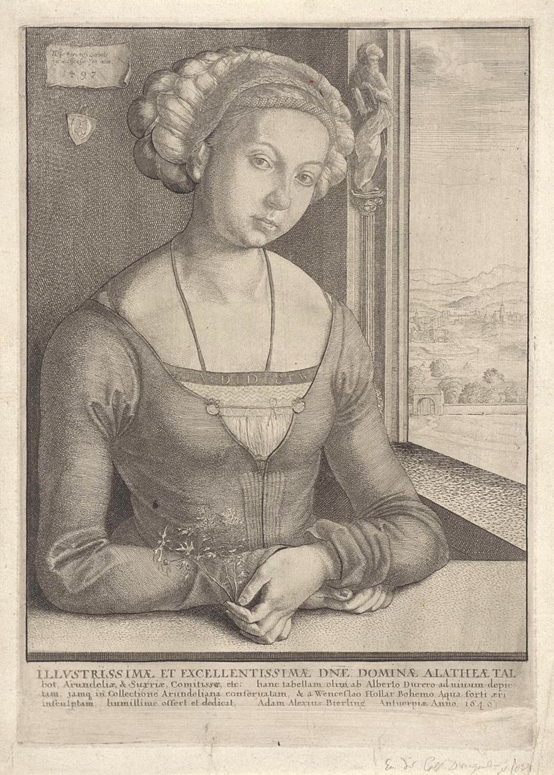 Retrato de uma mulher com cabelo trançado, gravura de Wenceslaus Hollar