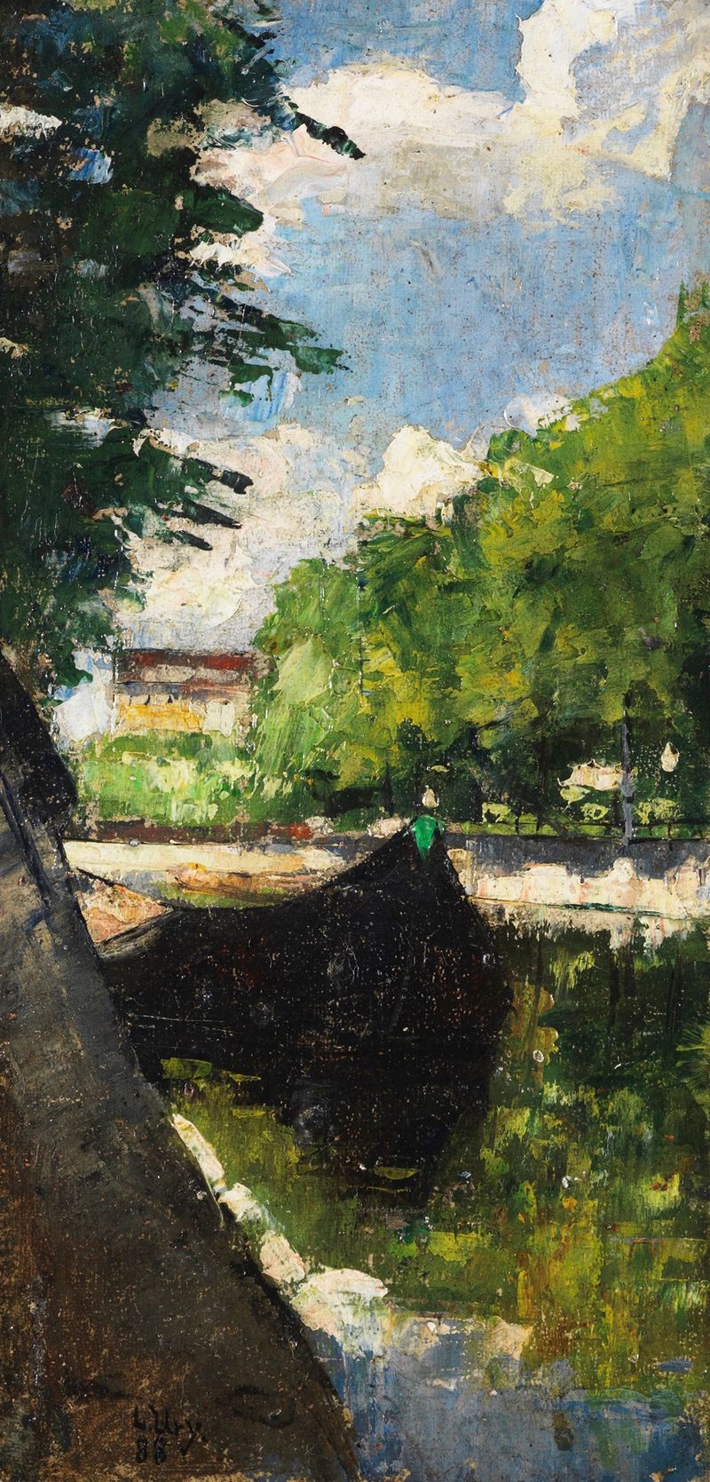 Genre scene with figures by the Landwehrkanal, oil painting by Lesser Ury