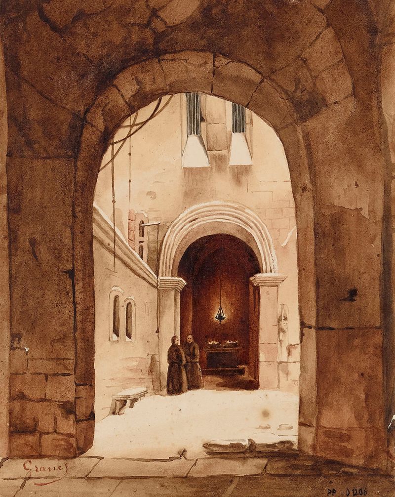 Deux ermites se promenant sous des voûtes, oil on canvas by François-Marius Granet