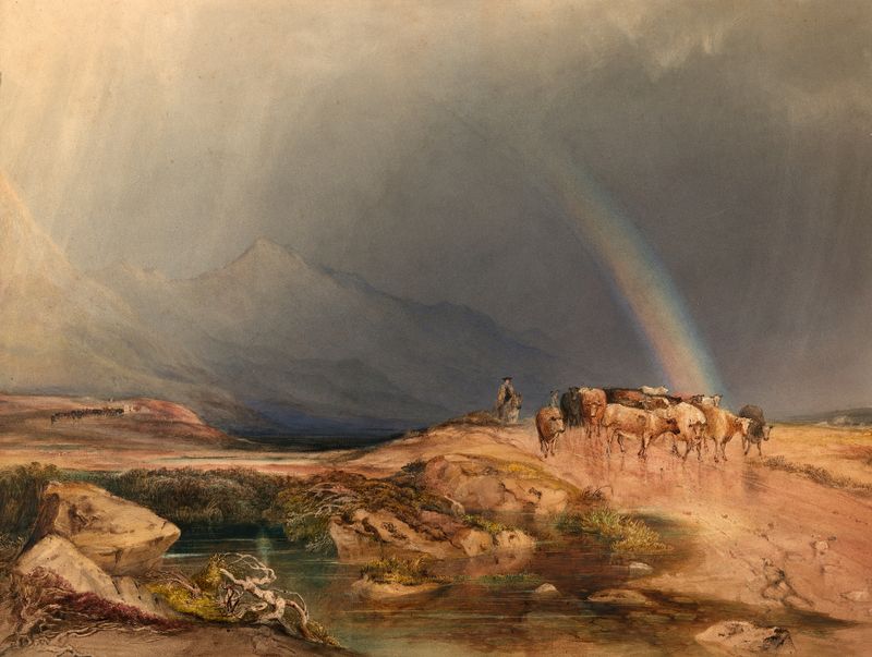 Landscape depicting a rain shower in the Scottish Highlands by Copley Fielding, oil painting