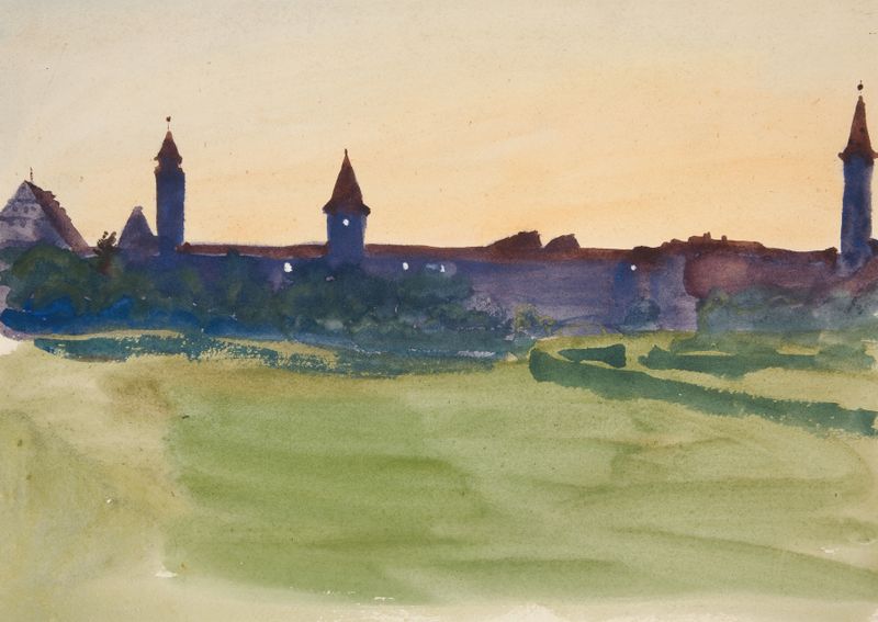 Architectural Study – View of a walled city, watercolor on paper by Edwin Austin Abbey