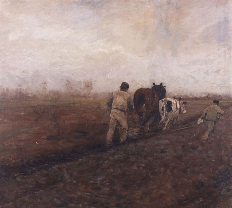 Landscape of a plowed field with rich earth, by Theodoor Verstraete, realism