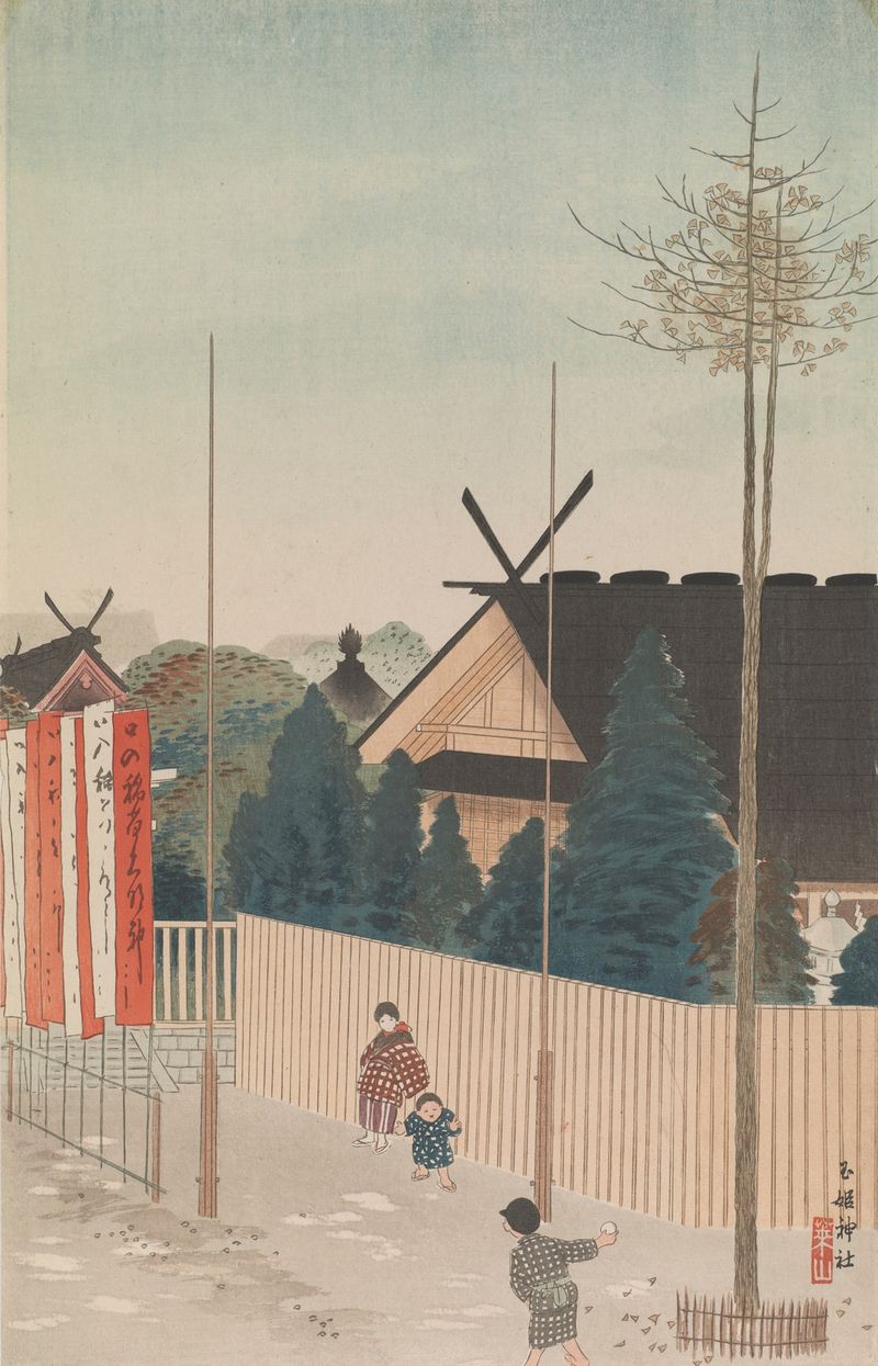 Tamahime Shrine by Negoro Raizan, showcasing wood textures and light, Japanese traditional medium