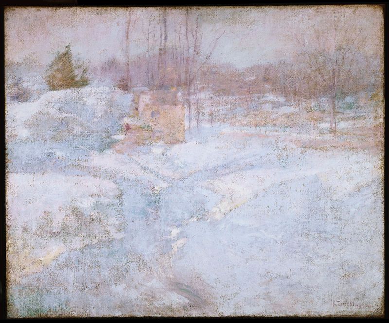 Paisagem de inverno com neve suave de John Henry Twachtman, pintura a óleo