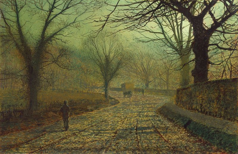 Paisaje crepuscular con árboles y un sendero, óleo sobre lienzo de John Atkinson Grimshaw