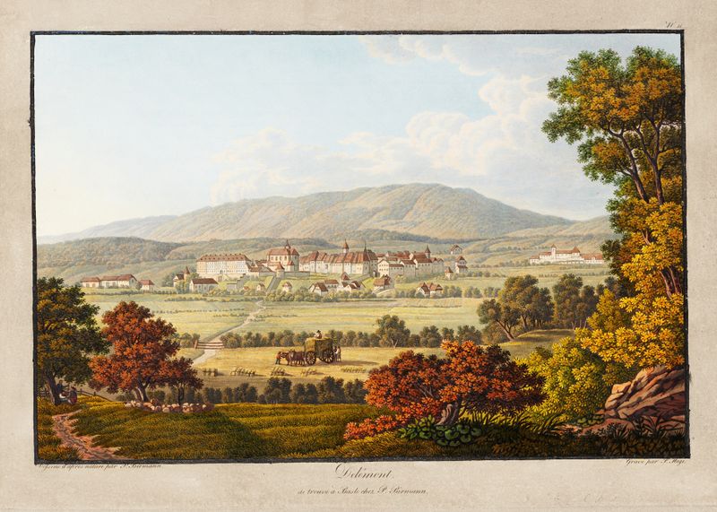 Paisagem representando um rio e uma floresta, pintura a óleo de Peter Birmann