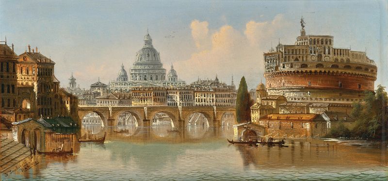Landscape depicting Castel Sant'Angelo and St. Peter by Johann Wilhelm Jankowski, 1870