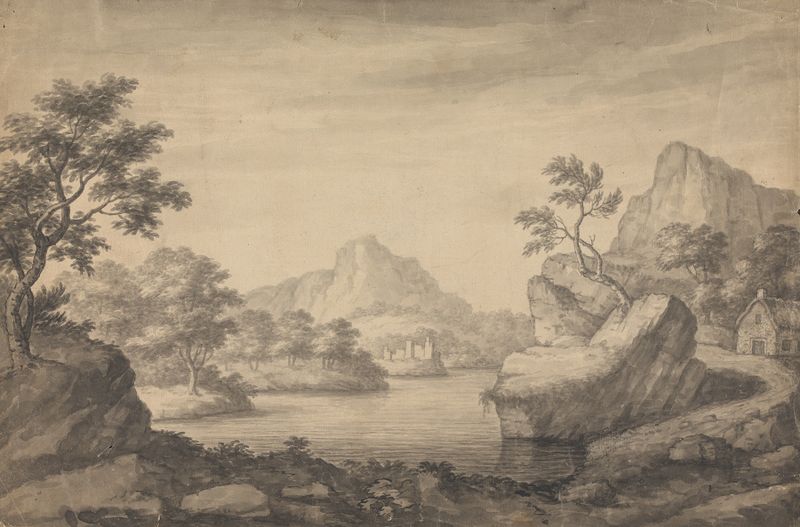 Landscape oil painting by Captain John Bernard Gilpin depicting a serene riverbank