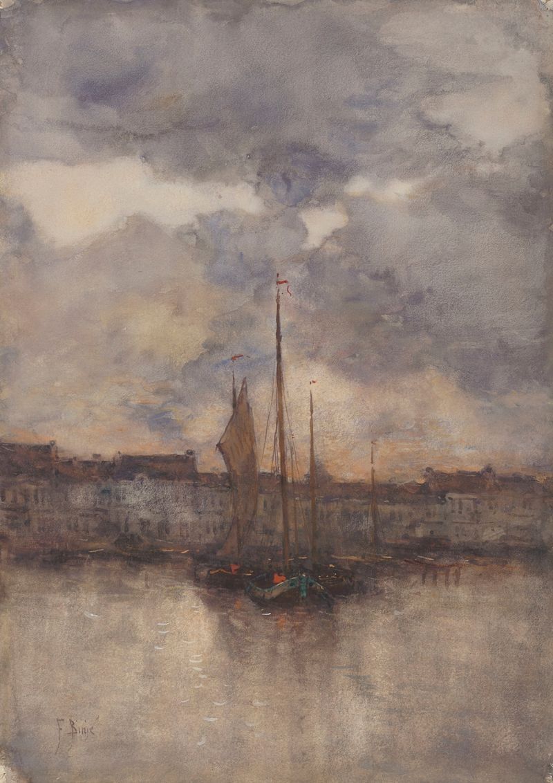 Abstract oil painting by Frantz Binjé depicting twilight and shadows.