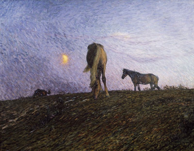 Nightfall de Nils Kreuger, pintura al óleo que representa un paisaje al anochecer.