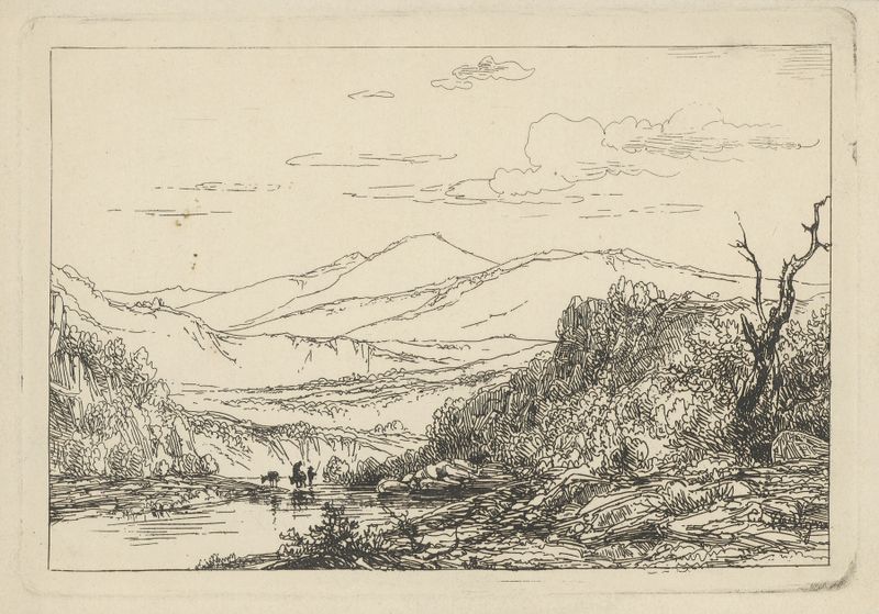 Landscape with a river by Edouard De Vigne, oil painting