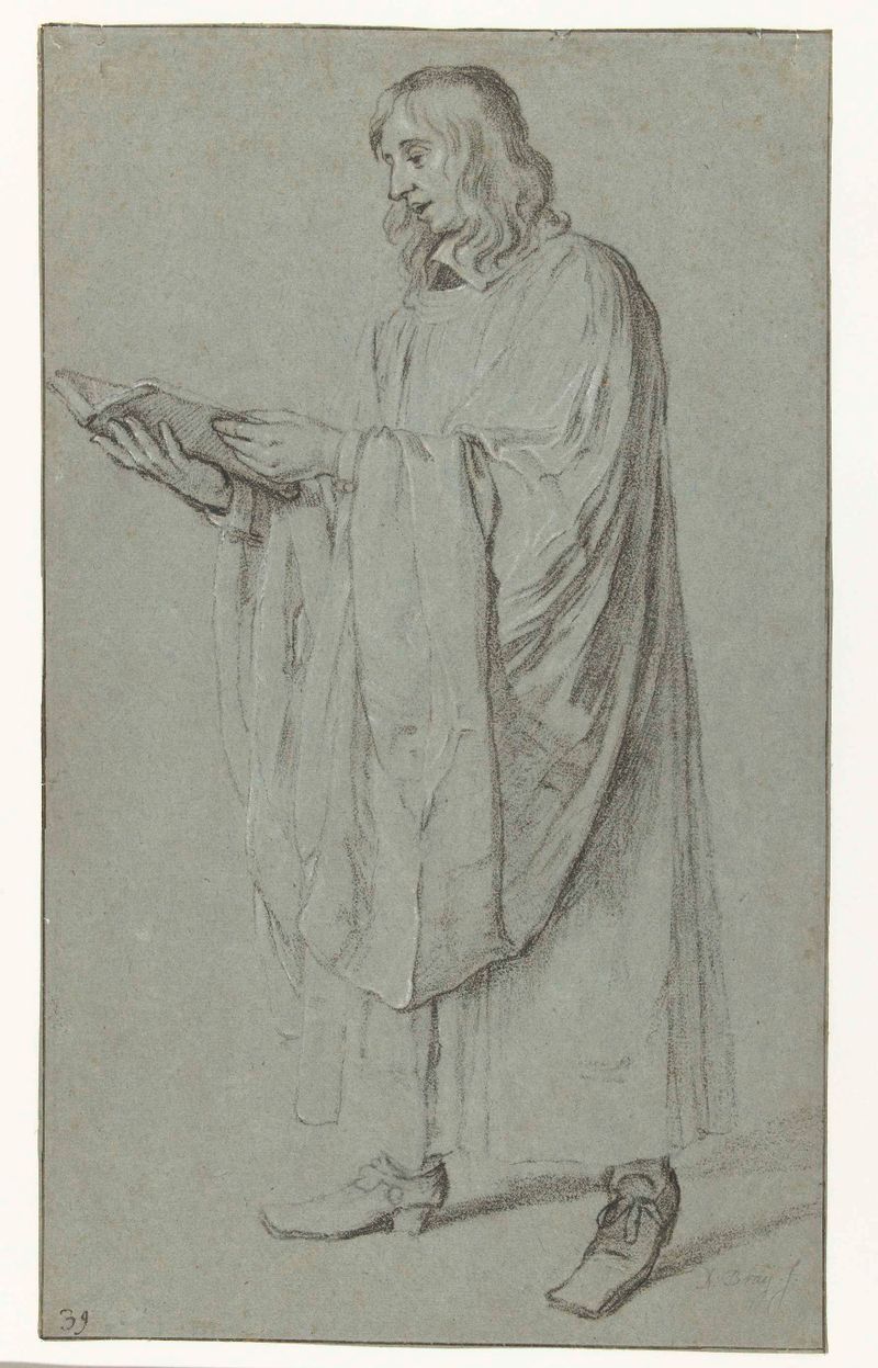 Portrait of a young choirboy illuminated by golden light, paper by Jan de Bray