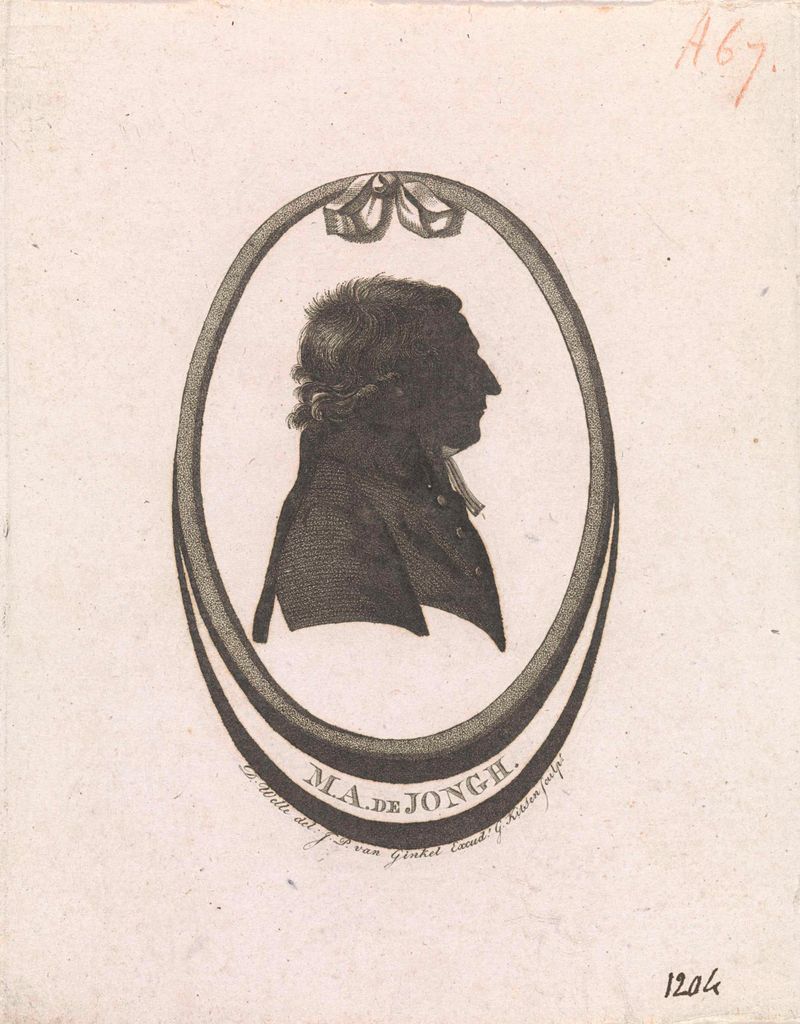 Silhouette portrait engraving by Govert Kitsen depicting Martinus Adrianus de Jongh