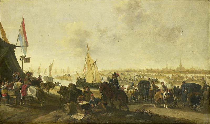 Historical scene of soldiers with torchlight, oil on canvas by Hendrick de Meijer