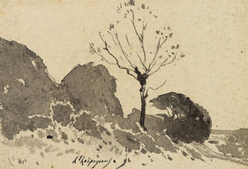 Paisagem com vegetação e folhagem de Henri-Joseph Harpignies, pintura a óleo
