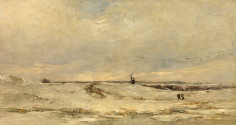 Winter landscape with snow by Louis Artan, oil on canvas