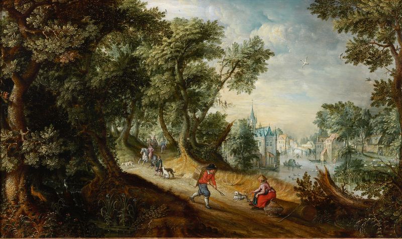 Landschap met rivier by Adriaen van Stalbemt, 1580, depicting serene hills and flowing water.