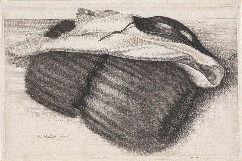 Gravura de Wenceslaus Hollar com uma máscara e um lenço