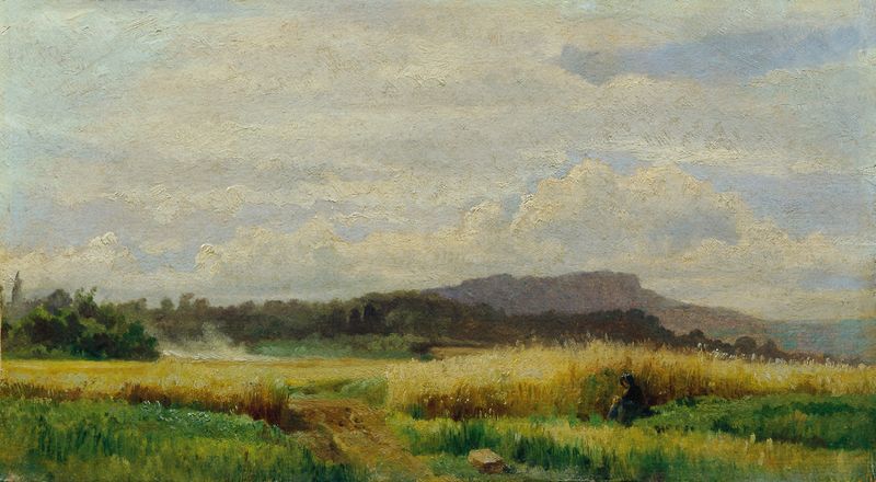 A woman in a field of grain at sunset, oil painting by Johann Till the younger.
