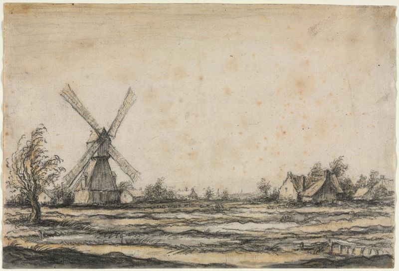 Paisagem com um moinho e quinta, óleo sobre tela de Aelbert Cuyp