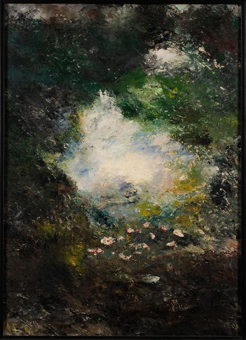 Obra abstrata de August Strindberg com redemoinhos etéreos de cor.