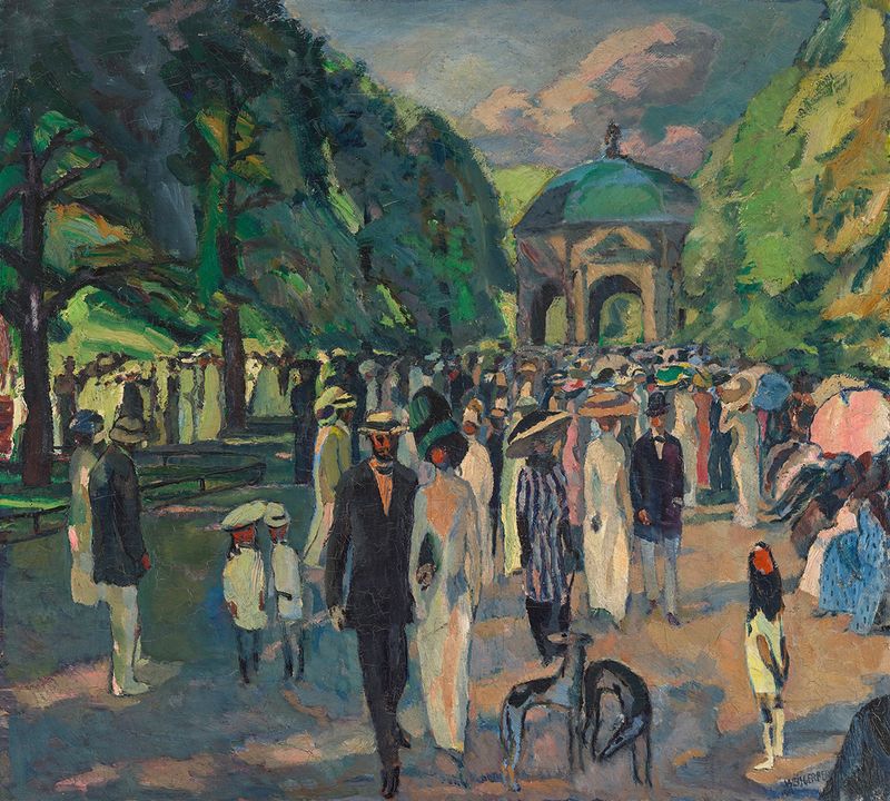 Im Münchner Hofgarten de Albert Weisgerber, pintura a óleo que retrata uma paisagem de jardim serena