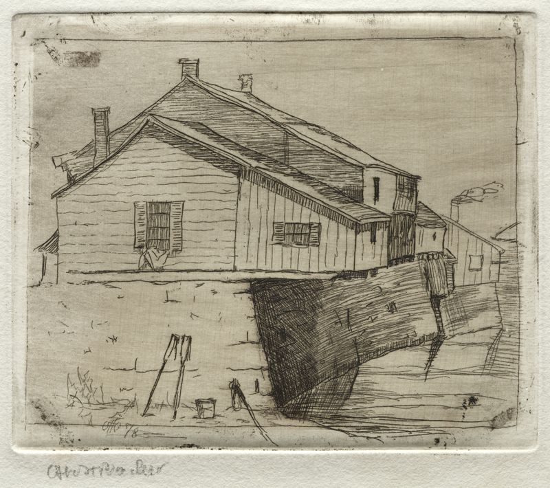 Cottages, Cleveland by Otto Henry Bacher, realism, depicting rural cottages and rolling hills.
