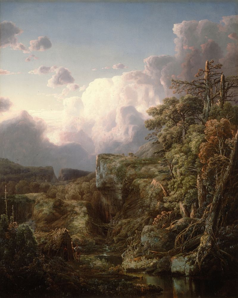 Mountain landscape by William Louis Sonntag, oil painting showing rolling hills and distant peaks.