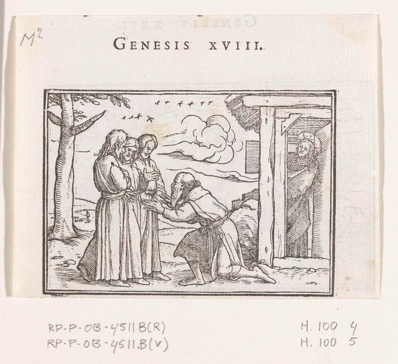 Abraham en de tres ángeles, obra en papel de Hans Holbein