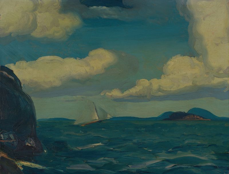 A Fresh Breeze by George Wesley Bellows, oil on canvas, depicts a woman with flowing hair in motion.