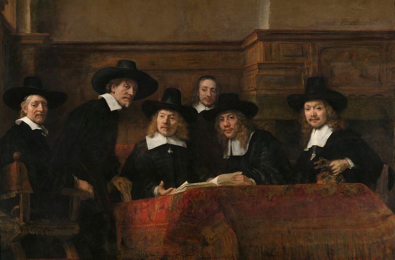 The Sampling Officials of the Amsterdam Drapers’ Guild, oil painting by Rembrandt van Rijn