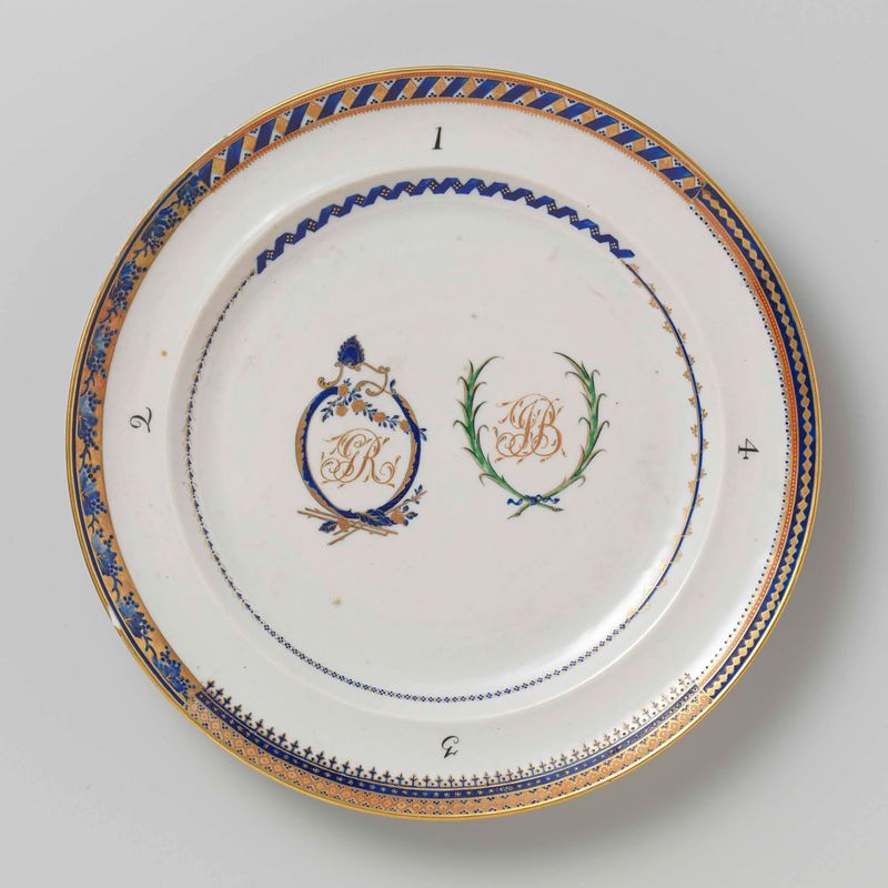 Placa de muestra de patrones con monogramas, cerámica, artista desconocido