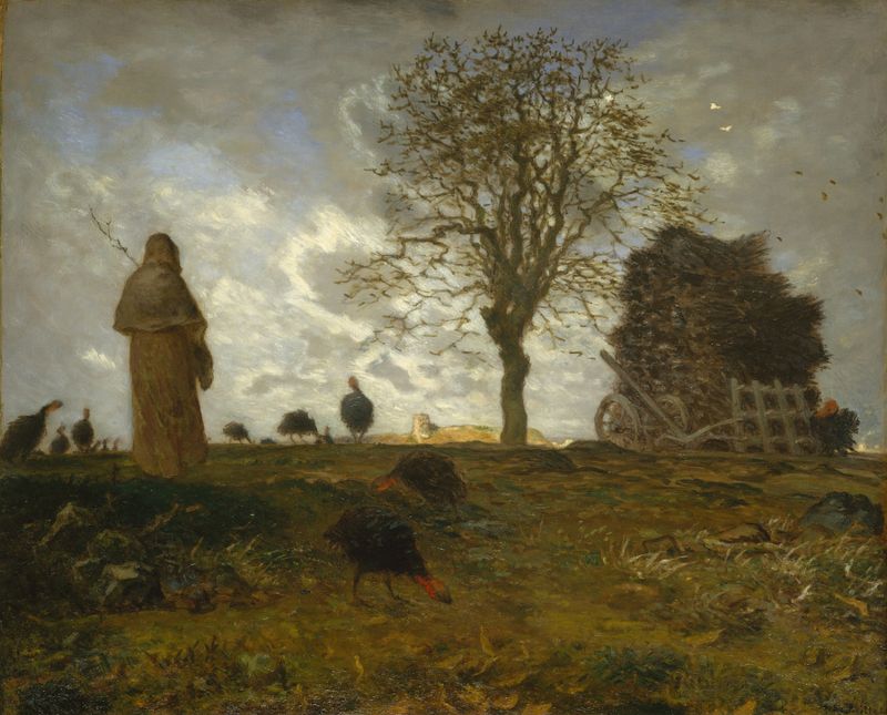 Autumn landscape with turkeys, oil painting by Jean-François Millet