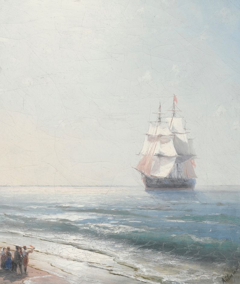 Marine scene with crashing waves and cliffs, oil on canvas by Ivan Aivazovsky
