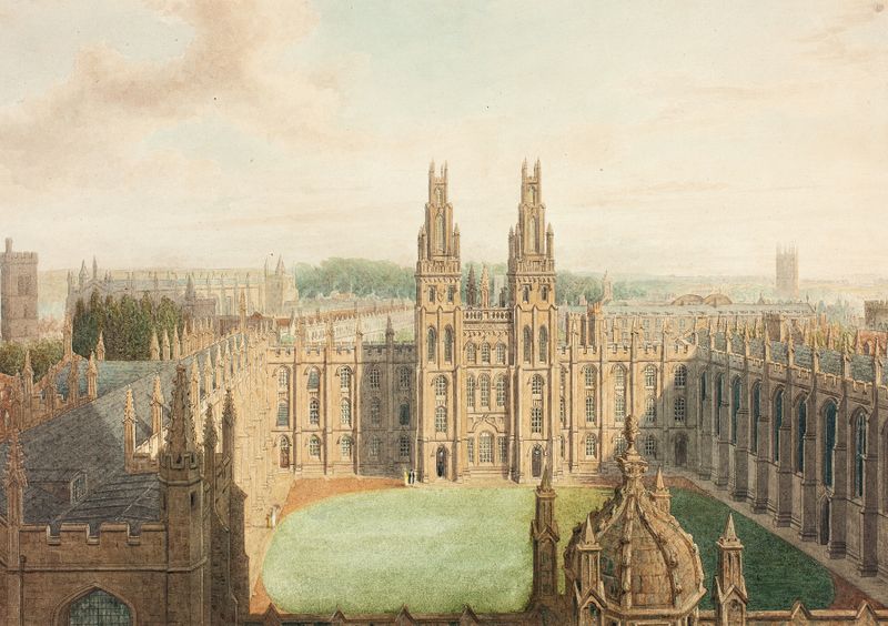 All Soul’s College architecture by Augustus Charles Pugin, watercolor on paper