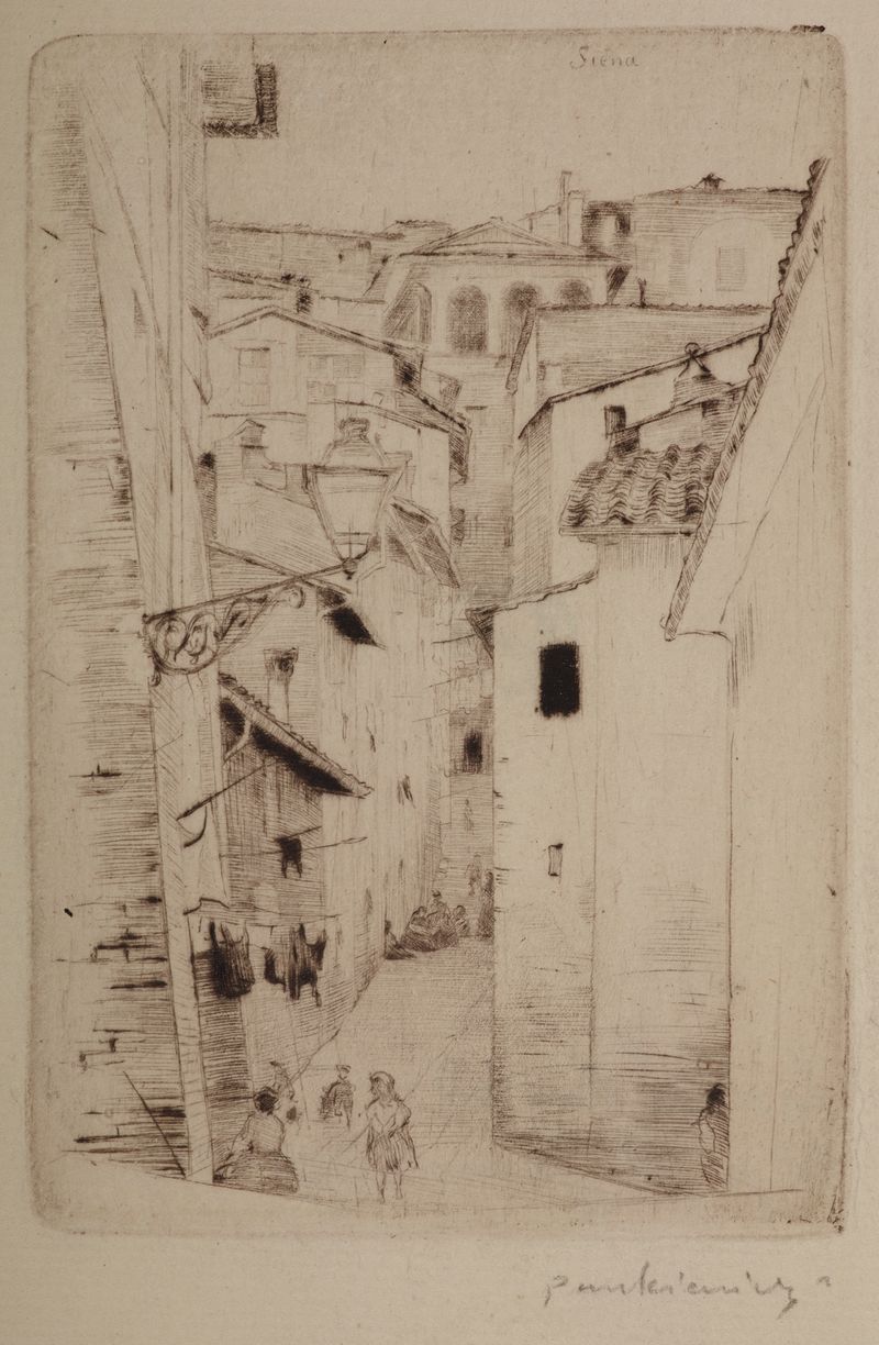 Street in Siena II, óleo sobre lienzo de Józef Pankiewicz, que representa un tranquilo callejón italiano.