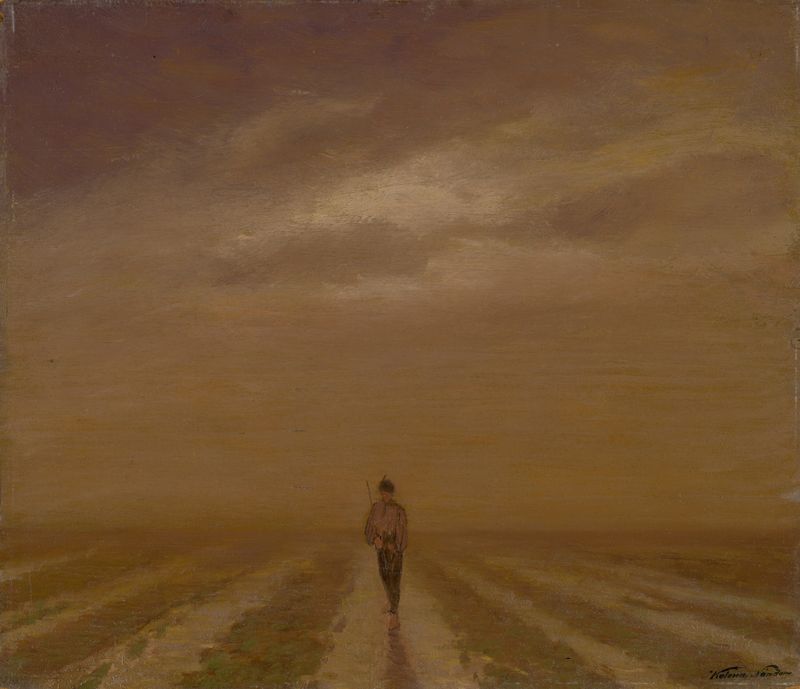 Early Evening by Ferdinand Katona, oil on canvas depicting a twilight landscape.